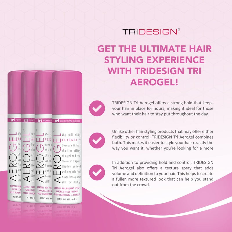 TRIDESIGN TRI Design Aerogel Hairspray - Strong Hold Hair Finishing Spray for Volumizing & Control, Flexible Styling for All Hair Types, Non-Sticky and Scented - For Women and Men - Travel Size Pack of 4 (3 Oz) - Image 2